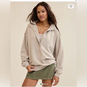 Aerie oversized snap crewneck sweater
